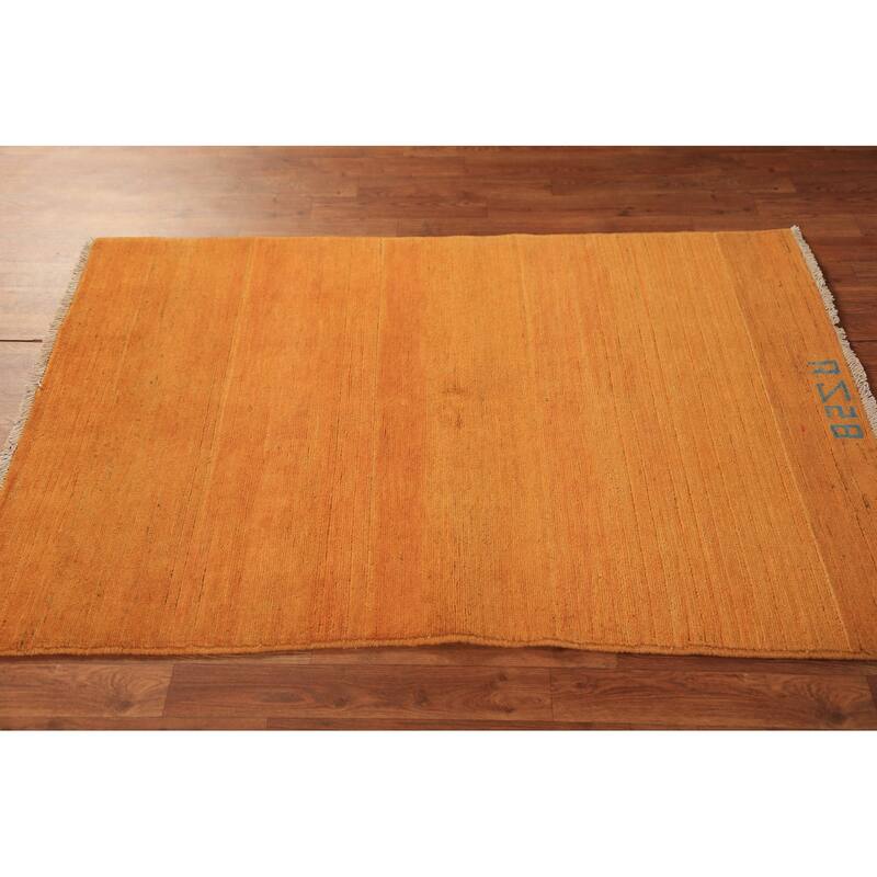 Gabbeh Modern Rug Hand-Knotted Striped Wool Carpet - 3'5" x 4'11"