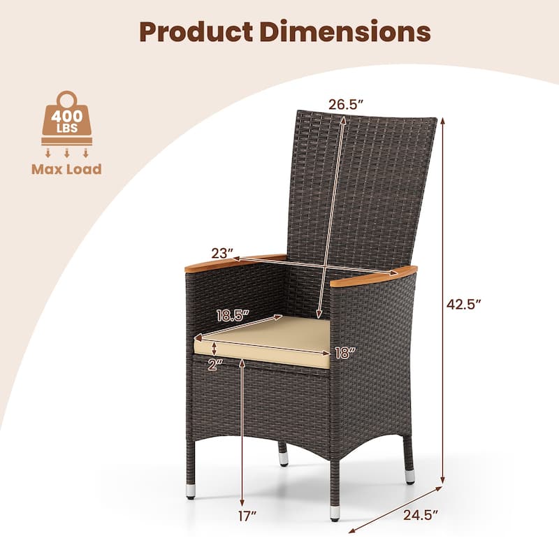 Gymax Patio Rattan Chairs 4 PCS w/High Backrest & Acacia Wood Armrests