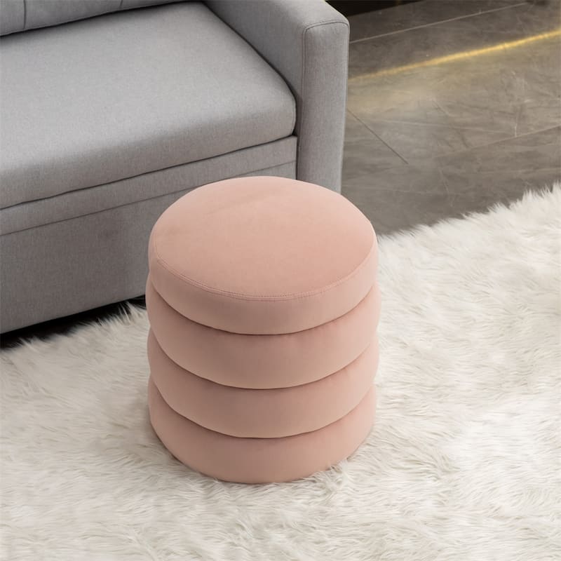 Soft Velvet Round Ottoman Footrest Stool