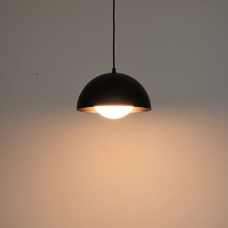 1-Light 11.8" Modern Farmhouse Black Dome Frosted Glass Globe Pendant Light for Kitchen Island - 11.8 in. W x 9.84 in. H - 11.8 in. W x 9.84 in. H - Black