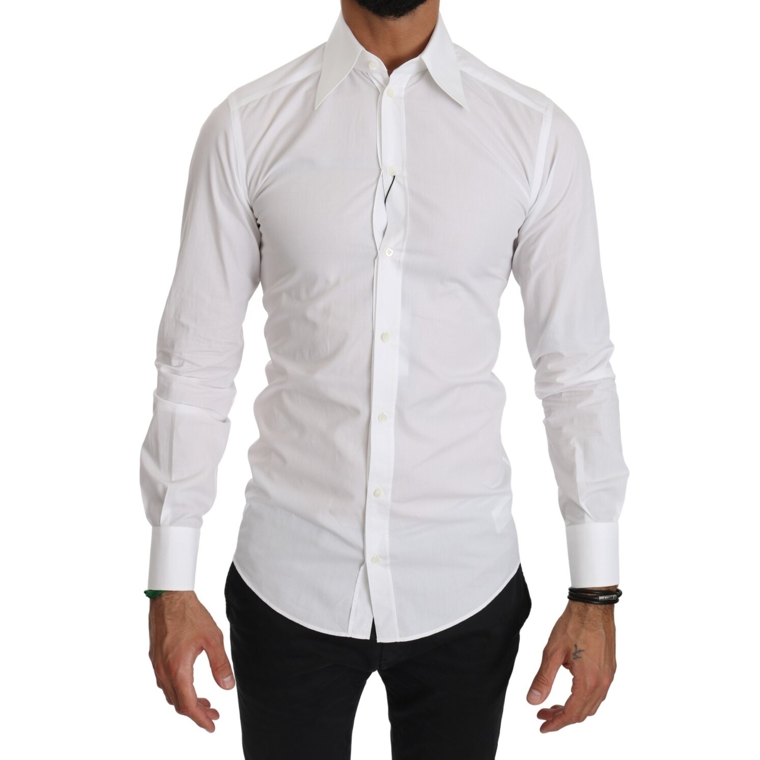 Shop Dolce Gabbana White Fitted Long Sleeve Men S Shirt It37 Xs Overstock 32163322