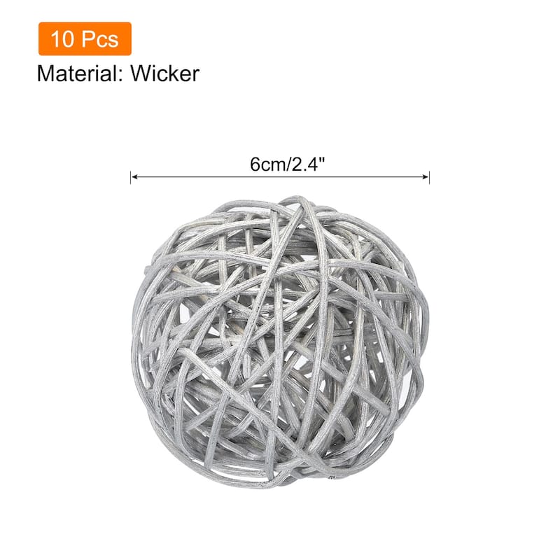 10 Pcs Wicker Rattan Balls 2.4 Inch Rattan Decorative Balls - Silver