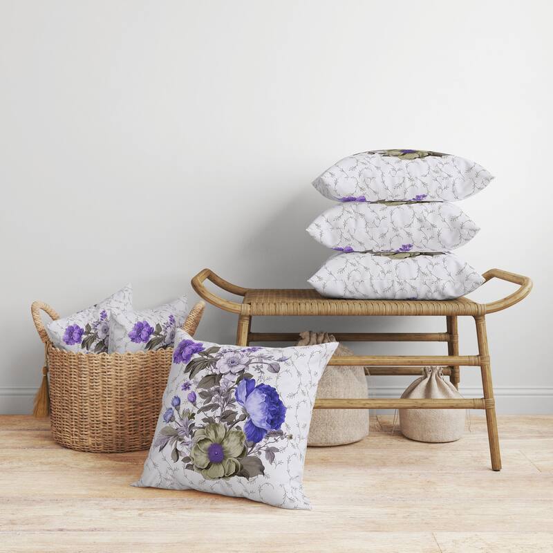 Flower and Knop Faux Suede Reversible Throw Pillow Brown and Blue