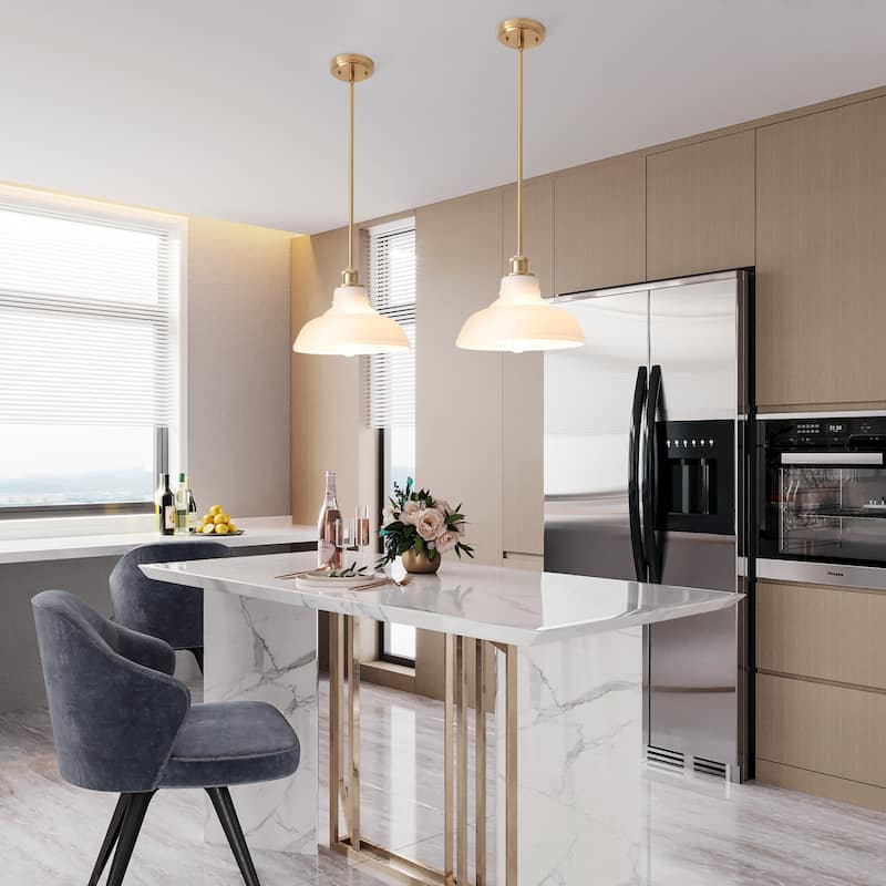 1-Light Farmhouse Metal Hanging Pendant Light Kitchen Island with Glass Cover for Dining Room
