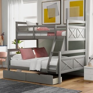 Twin Over Full Bunk Bed with Ladder and Storage Drawers - Sturdy Design ...