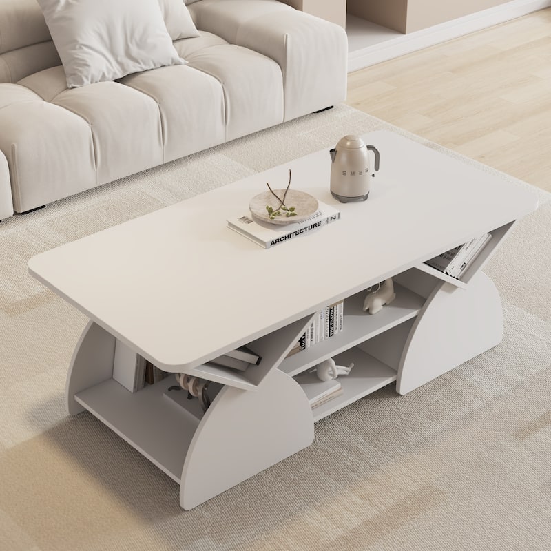 Rectangular Coffee Table for Living Room, Center Table with Storage, 47 Inch Space Saving Modern Coffee Table