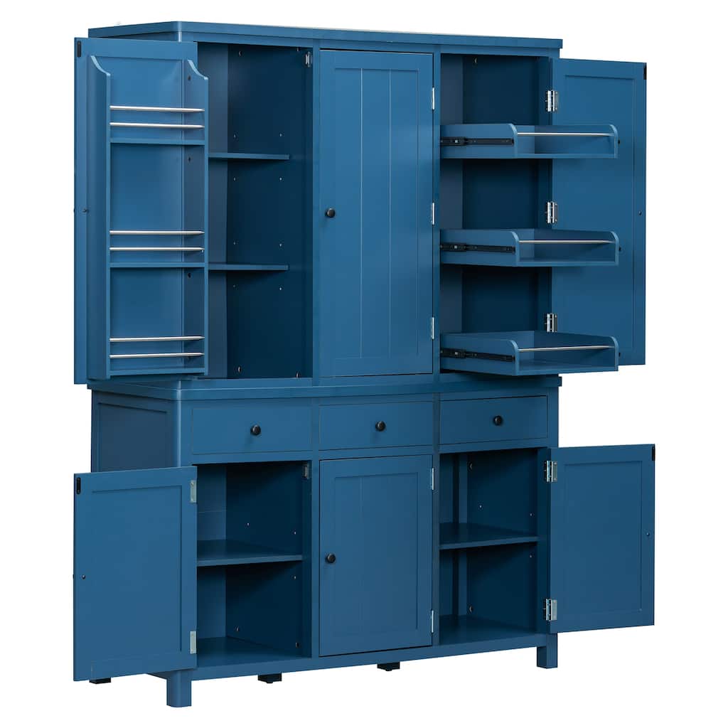 75" Farmhouse Kitchen Pantry Cabinet with Door Shelves, Large Freestanding Cupboard with Pull-Out Trays