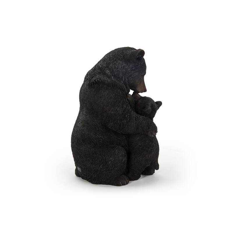11.75" Black Cuddling Mother and Baby Bear Outdoor Garden Statue