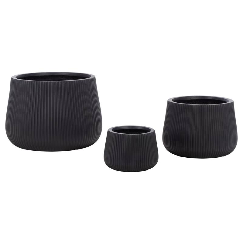SAFAVIEH Outdoor Living Sara Planter Pot (Set of 3) - 21"W x 21"D x 15"H - Black