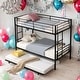 preview thumbnail 1 of 13, Modern Twin Over Twin Bunk Bed with Trundle and Guard Rail and 2 Side Ladders,Can be Divided Into Two Beds Black