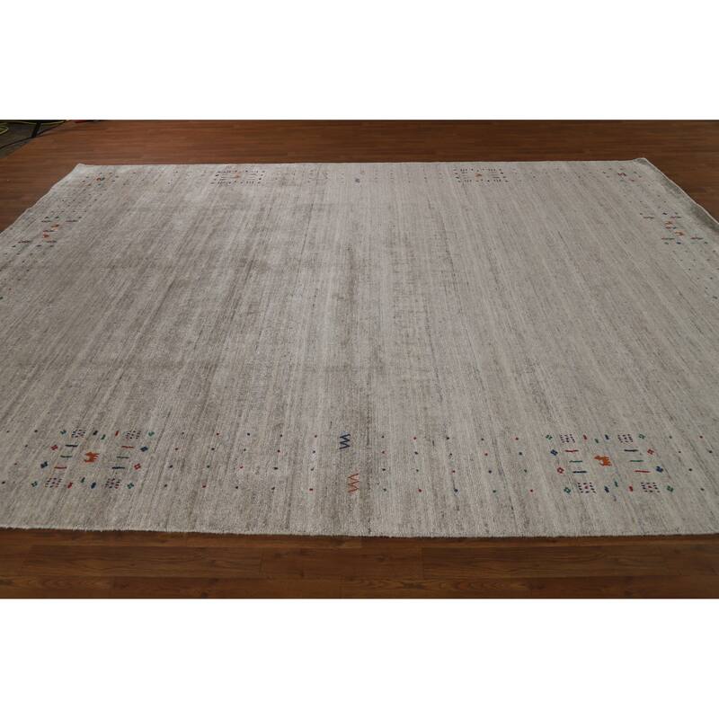 Hand Knotted Oriental 100% Wool Carpet Tribal Tribal Beige & Ivories Gabbeh Area Rug - 12' 2'' X 8' 11''