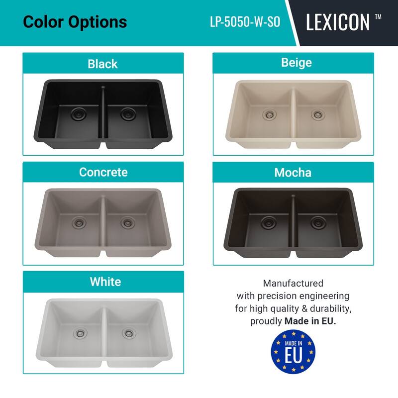 32 Inch Lexicon Platinum Quartz Composite Drop-in Undermount Galaxy White - 19" W x 32" L x 9.75" H