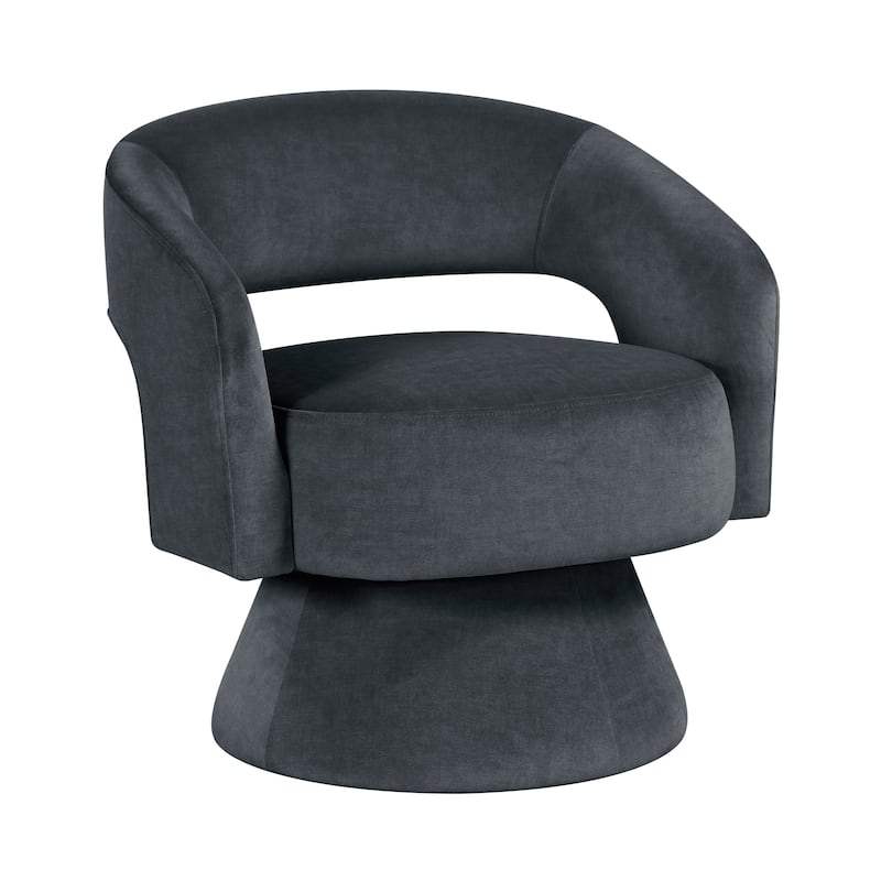Arden 27" Velvet Swivel Chair - 360-Degree Metal Swivel Base - Dark Gray