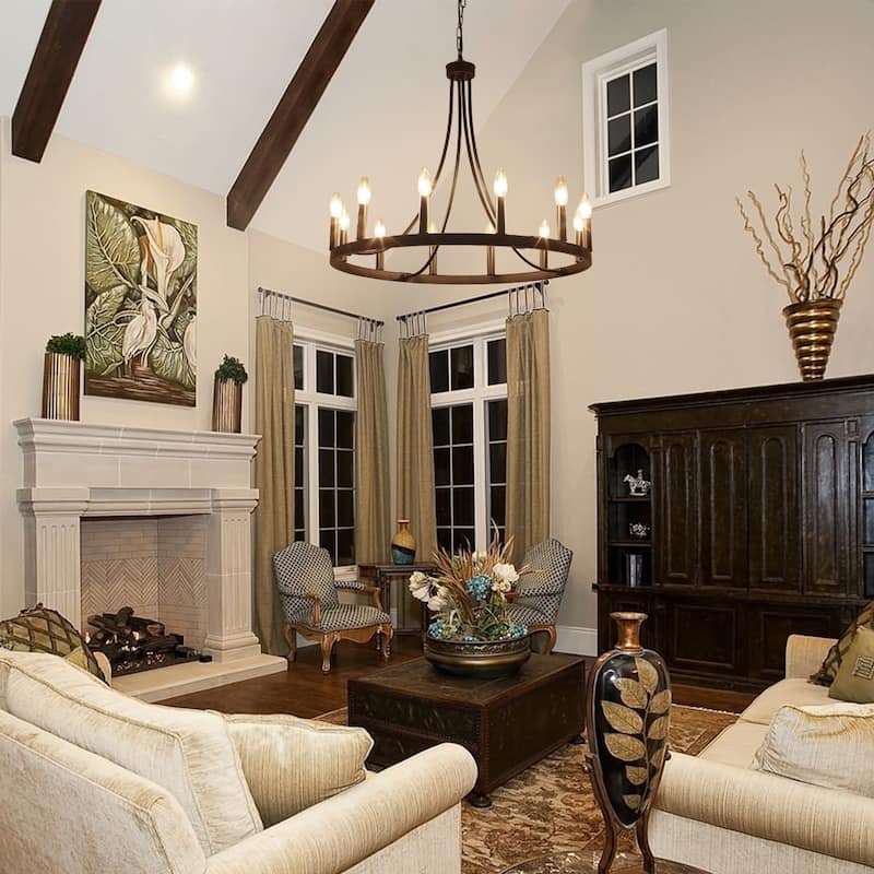 12-Light 26.77-inch Vintage Rustic Wagon Wheel Chandelier for Kitchen