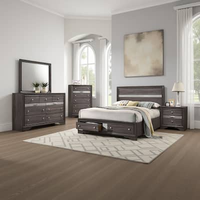 Isy Four Piece Queen Size Bedroom Set, Silver Accent Knobs, Contemporary Gray