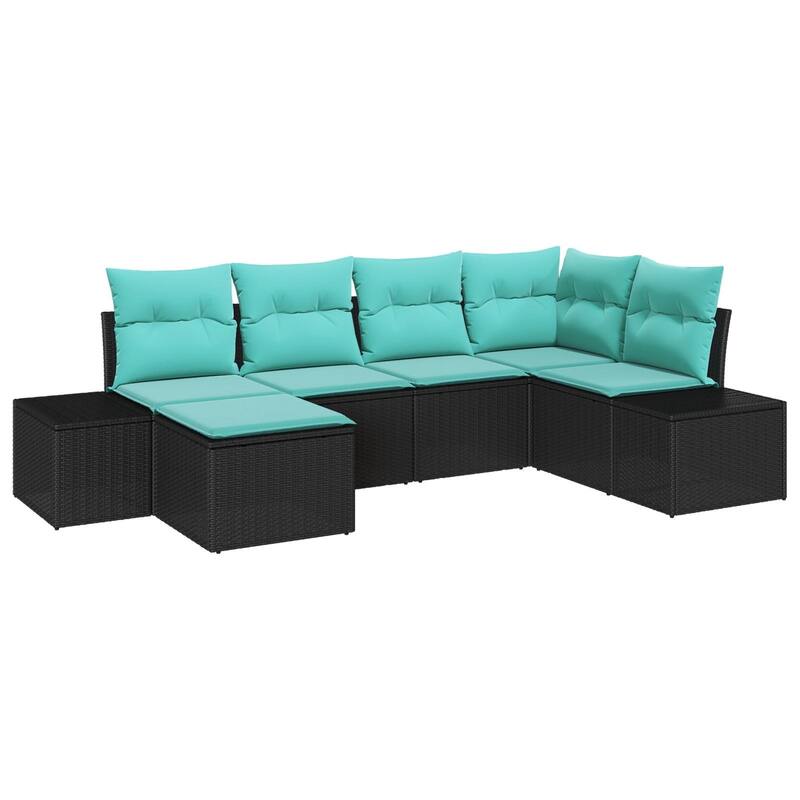 vidaXL 7 Piece Garden Sofa Set with Cushions Black Poly Rattan - 24 x 72 x 33 in