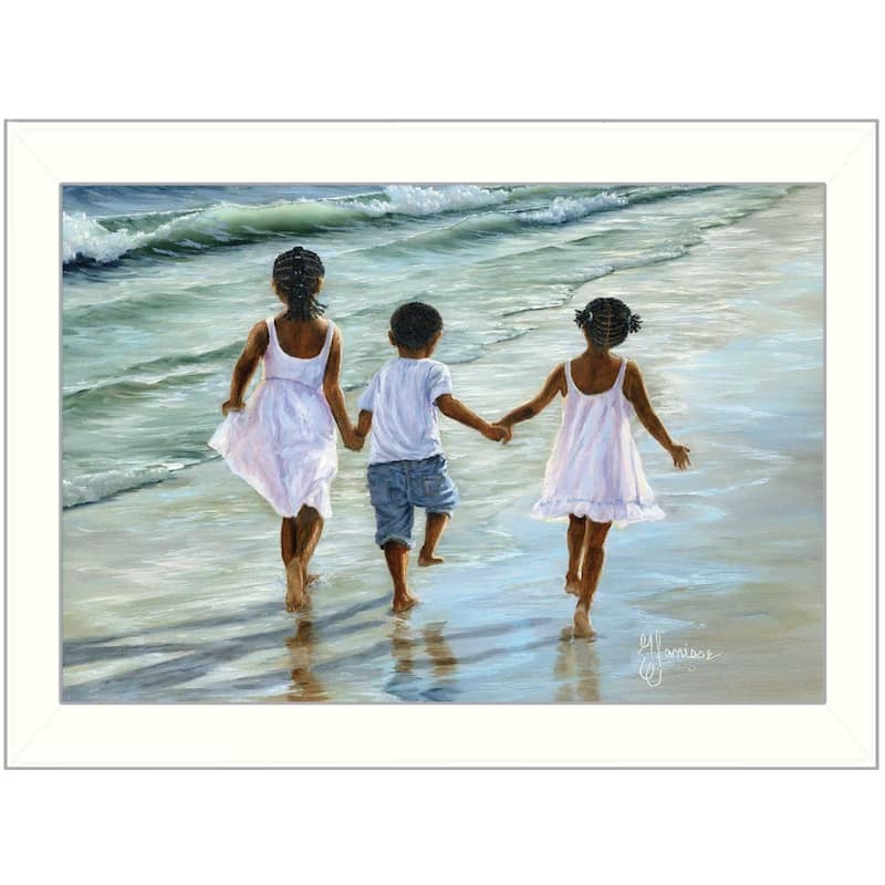 TrendyDecor4U Contemporary "Running on the Beach" Framed Print Wall Art by Georgia Janisse
