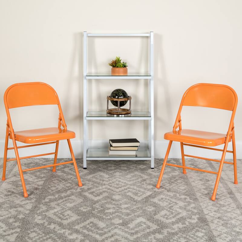 4 Pack Triple Braced & Double Hinged Folding Chair - Orange Marmalade