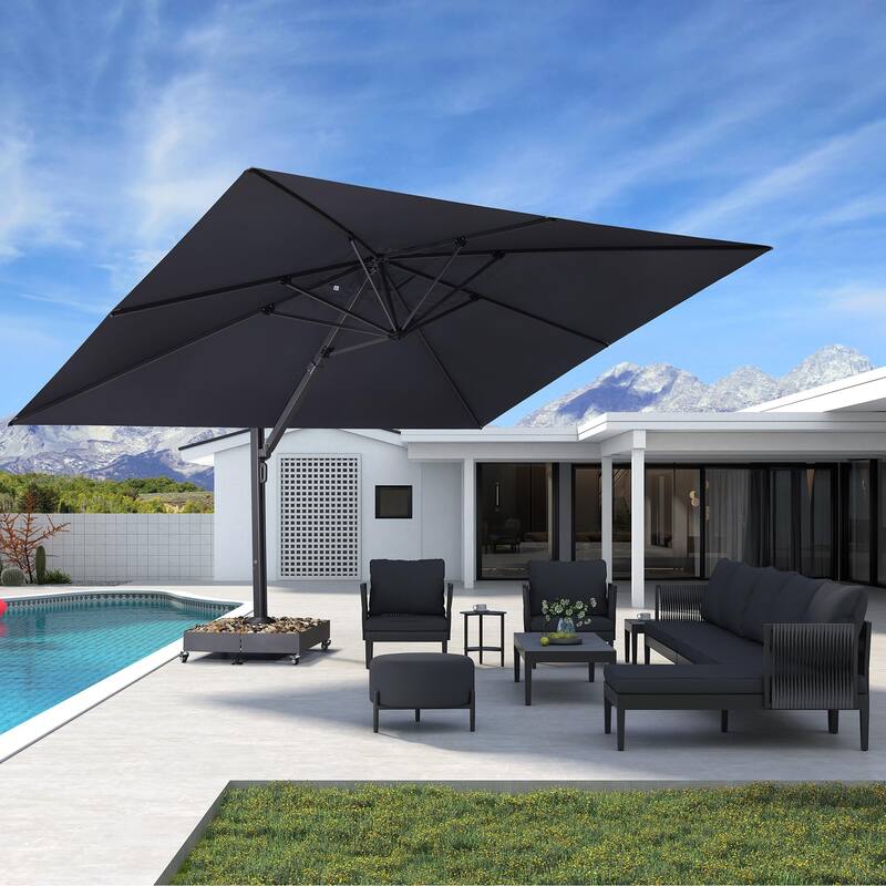 PURPLE LEAF Extra Large Premium Patio Cantilever Offset Umbrella with 360-degree Rotation