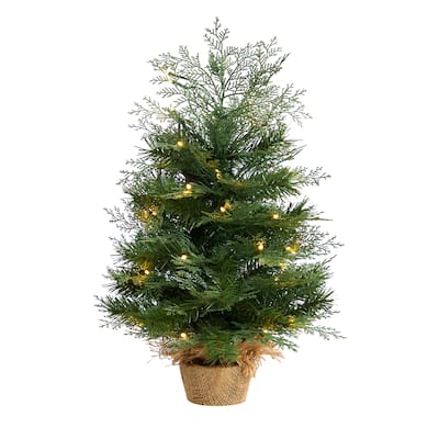 2' Christmas Tree in Burlap Base with 35 Warm White LED Lights - 24