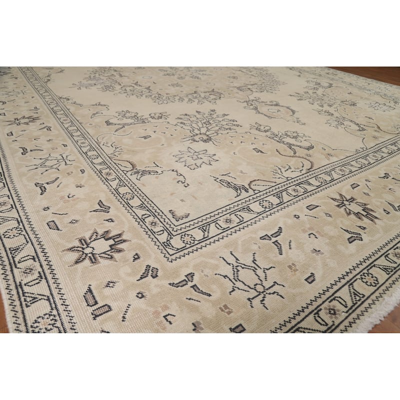 Medallion Tabriz Persian Rug Floral Hand-Knotted Wool Carpet - 9'8"x 13'2"