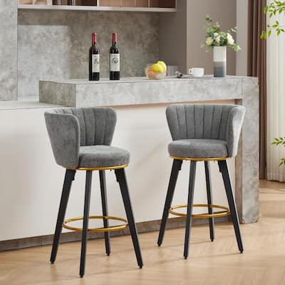 Counter Height Bar Stools Set of 2, 360°Swivel Upholstered Barstools with Backs and Metal Legs, 26" H Seat Height
