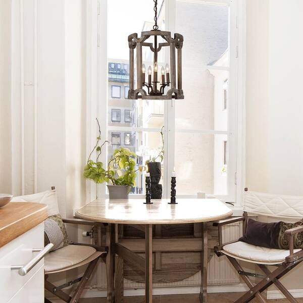 5-Light Wooden Drum Chandelier for Foyer/ Farmhouse Pendant ...