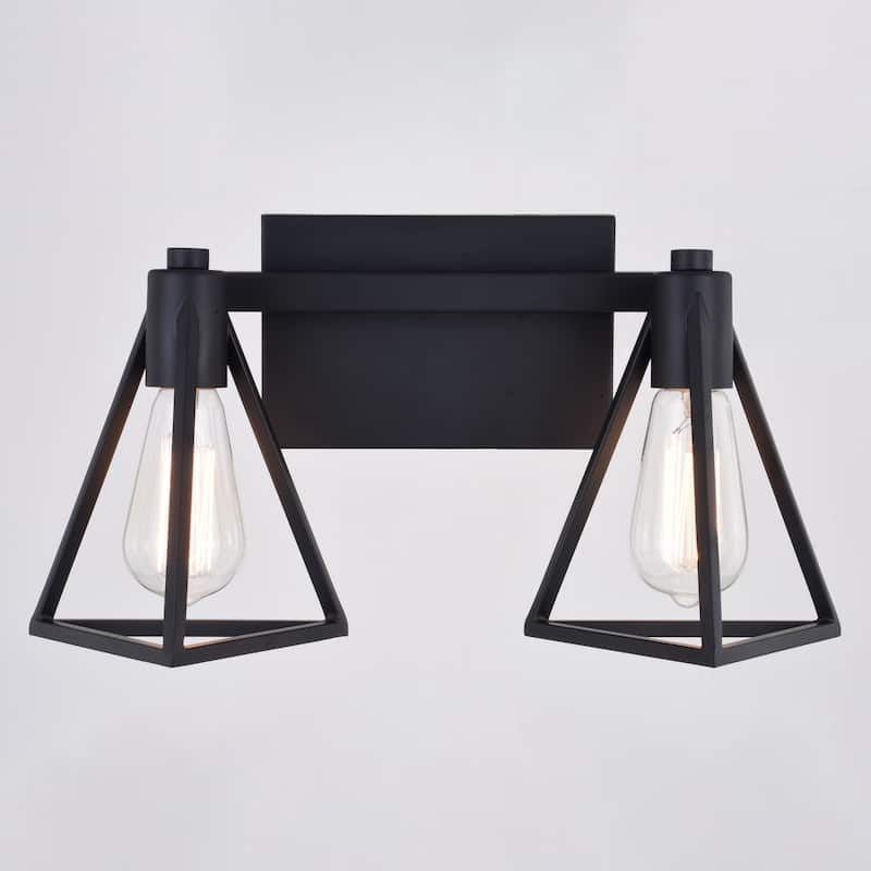 Ravenna Matte Black Contemporary Bathroom Vanity Lighting Fixture, Metal Cage Shade, Dimmable, LED Compatible, Over Mirror Mount