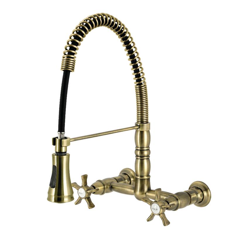 Kingston Brass Essex Double-Handle Wall-Mount Pre-Rinse Bridge Kitchen Faucet