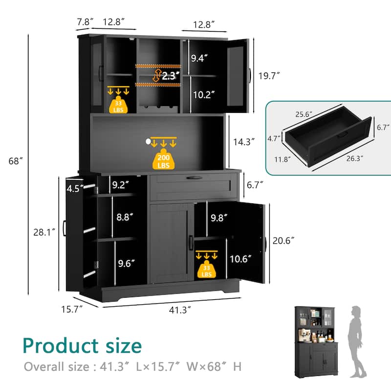 3-Door Storage Cabinet with Drawer & Adjustable Shelves - Freestanding Storage Organizer for Kitchen, Pantry, or Dining Room