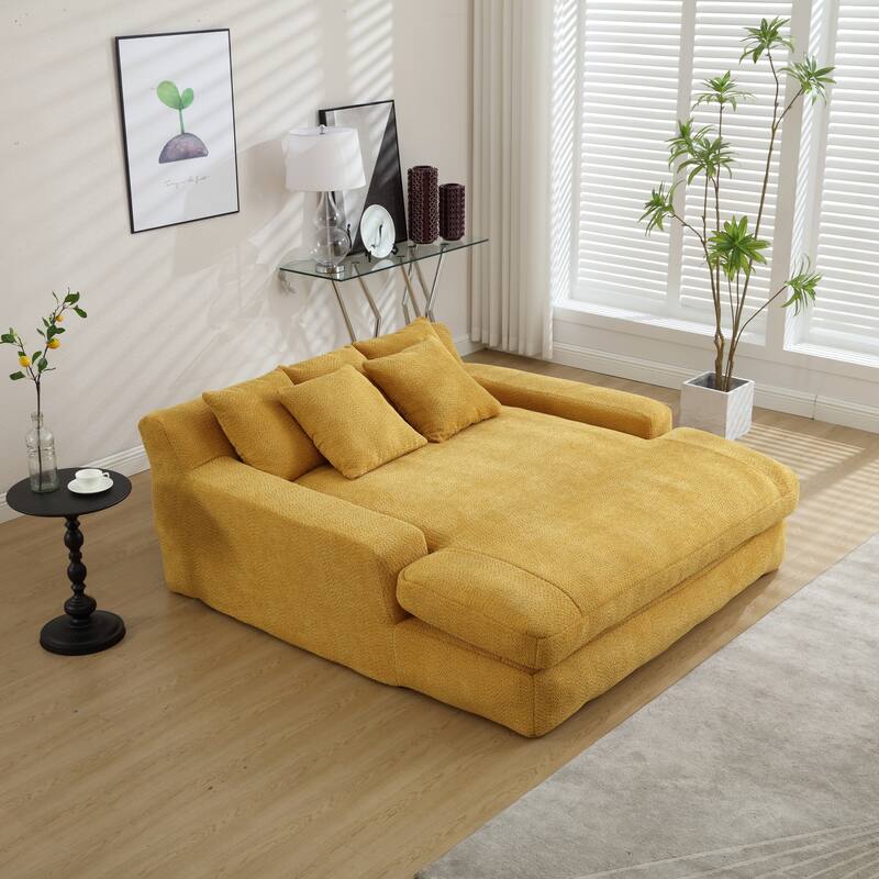 2-seater lazy sofa With 5 back pillows, Comfy Sofa- Deep Seat Couch for Living Room (Mustard yellow) - Multi-Color