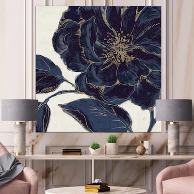 Designart "Dark Rose Gilded Gold" Floral Canvas Artwork Print