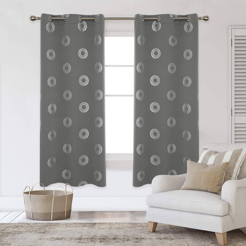 Concentric Circles Pattern Room Darkening Curtain 2 Panels - 42Wx72L-2PC - Light Grey
