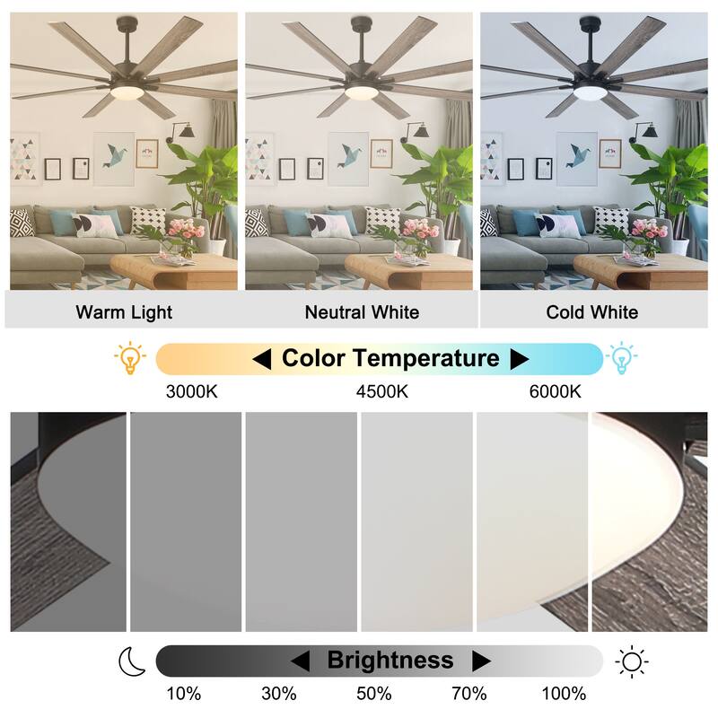 Bella Depot Farmhouse 72" Large Ceiling Fan with Dimmable Light and Remote ,6-speed Reversible Motor