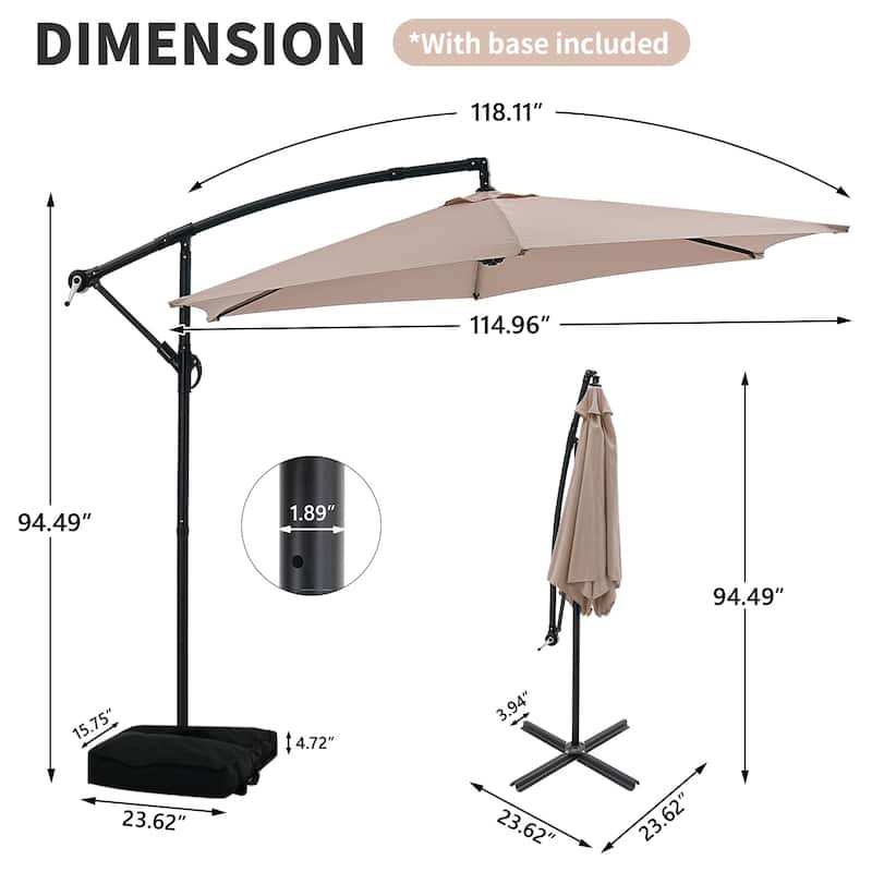 Ainfox 10ft Offset Hanging Market Patio Umbrella With Base