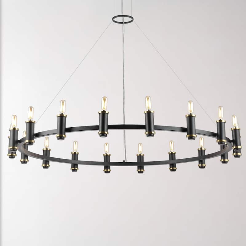 SAFAVIEH Lighting Odyle Modern Farmhouse 18-Light Adjustable Wagon Wheel Chandelier (LED Bulbs Included) - Black/Brass