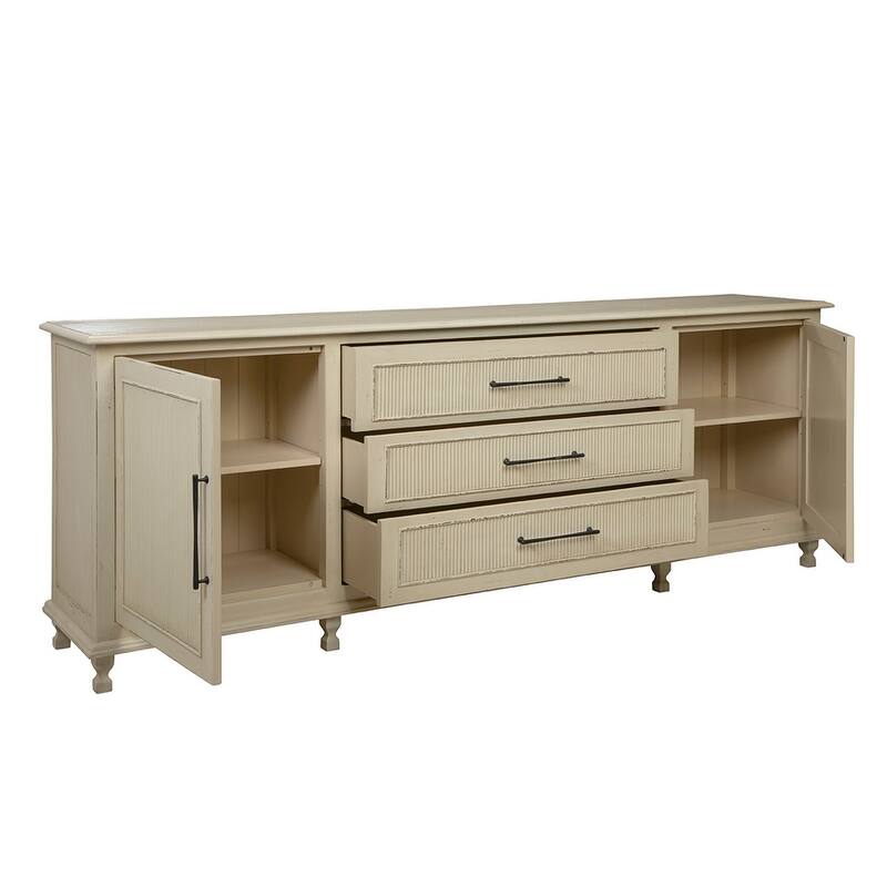 Furniture Classics Solid Mahogany Wood Hillary Sideboard Server Buffet - Off-White