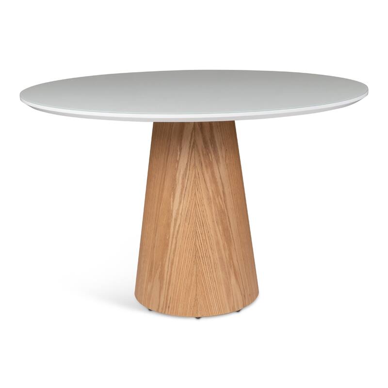 Modern Brazilian - Mona Glass Top Round Dining Table - Branco, Damasco