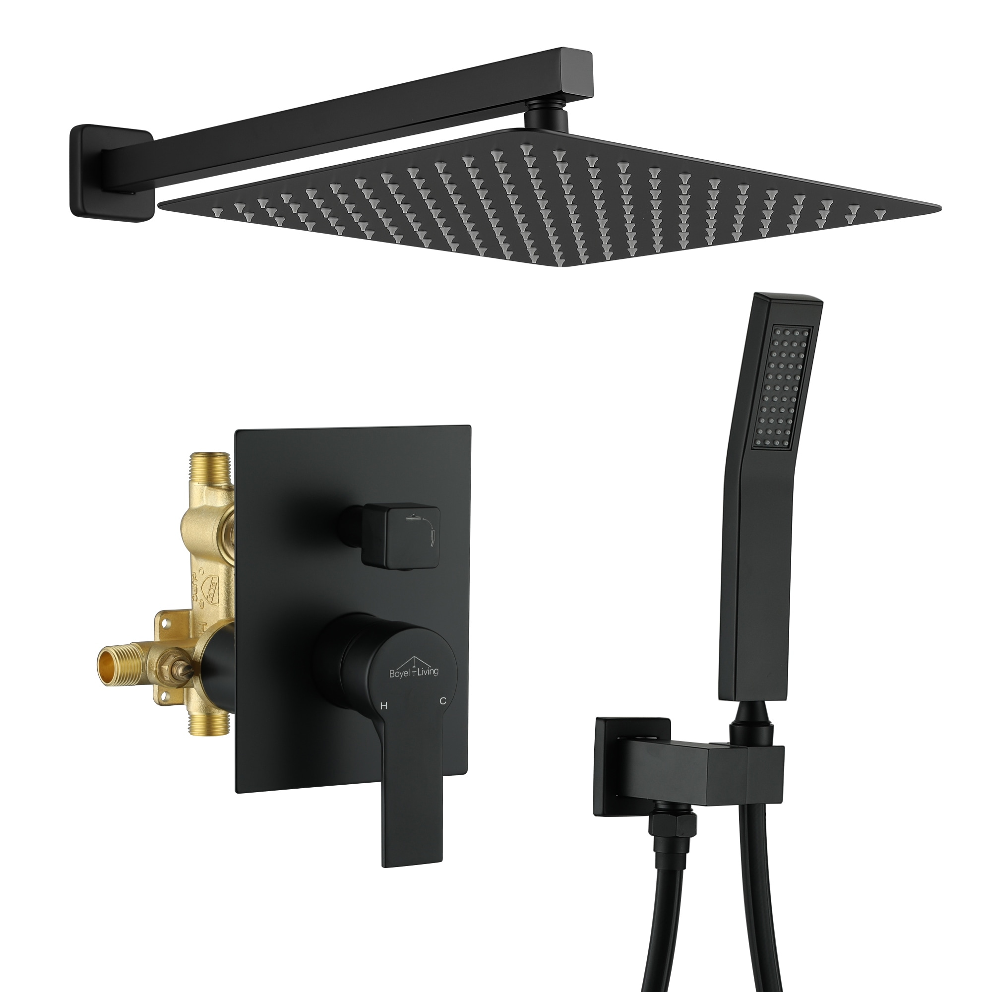 2.5 GPM 12 in. Wall Mount Dual Shower Heads with Pressure Balance Valve
