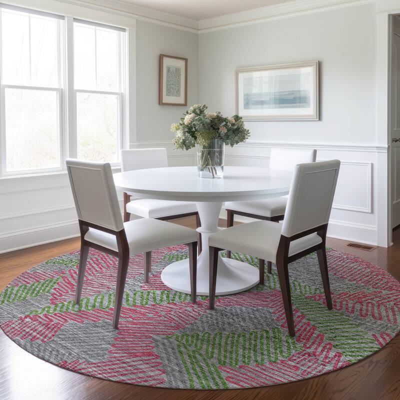 Premium Washable Super Soft Modern Floral Mayfield Rug - Pink - 8' x 8' - Round