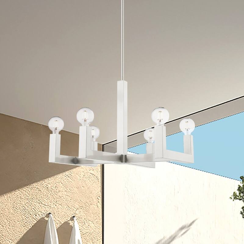 Livex Lighting 6 Light Brushed Nickel Chandelier, 49216-91 - 28.375" L x 24.375" W x 20" - 74" Adj. H