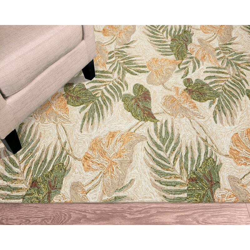 Liora Manne Ravella Tropical Leaf Indoor/Outdoor Rug Neutral