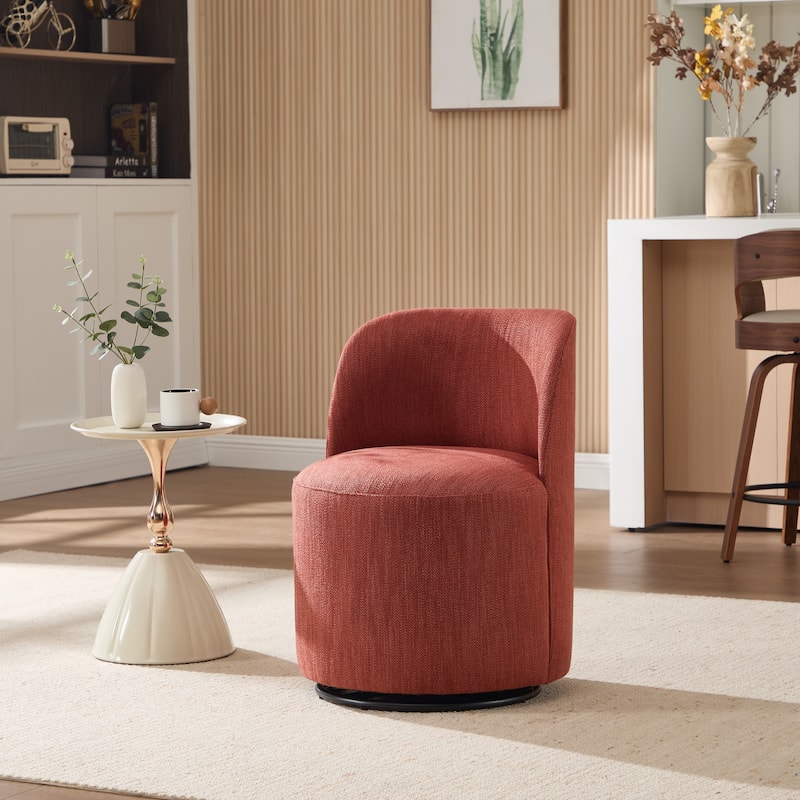 Set Of 1 Upholstered Barrel Chair, Mid Century Modern Round Linen Dining Chair, 360 Degree Swivel Side Chair for Dining Room