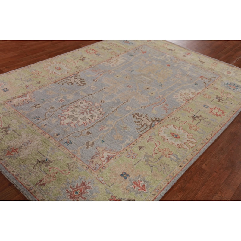 Hand Knotted Oriental 100% Wool Carpet Transitional All-Over Navy Blue & Blues Oushak Area Rug - 8' 11'' X 6' 1''