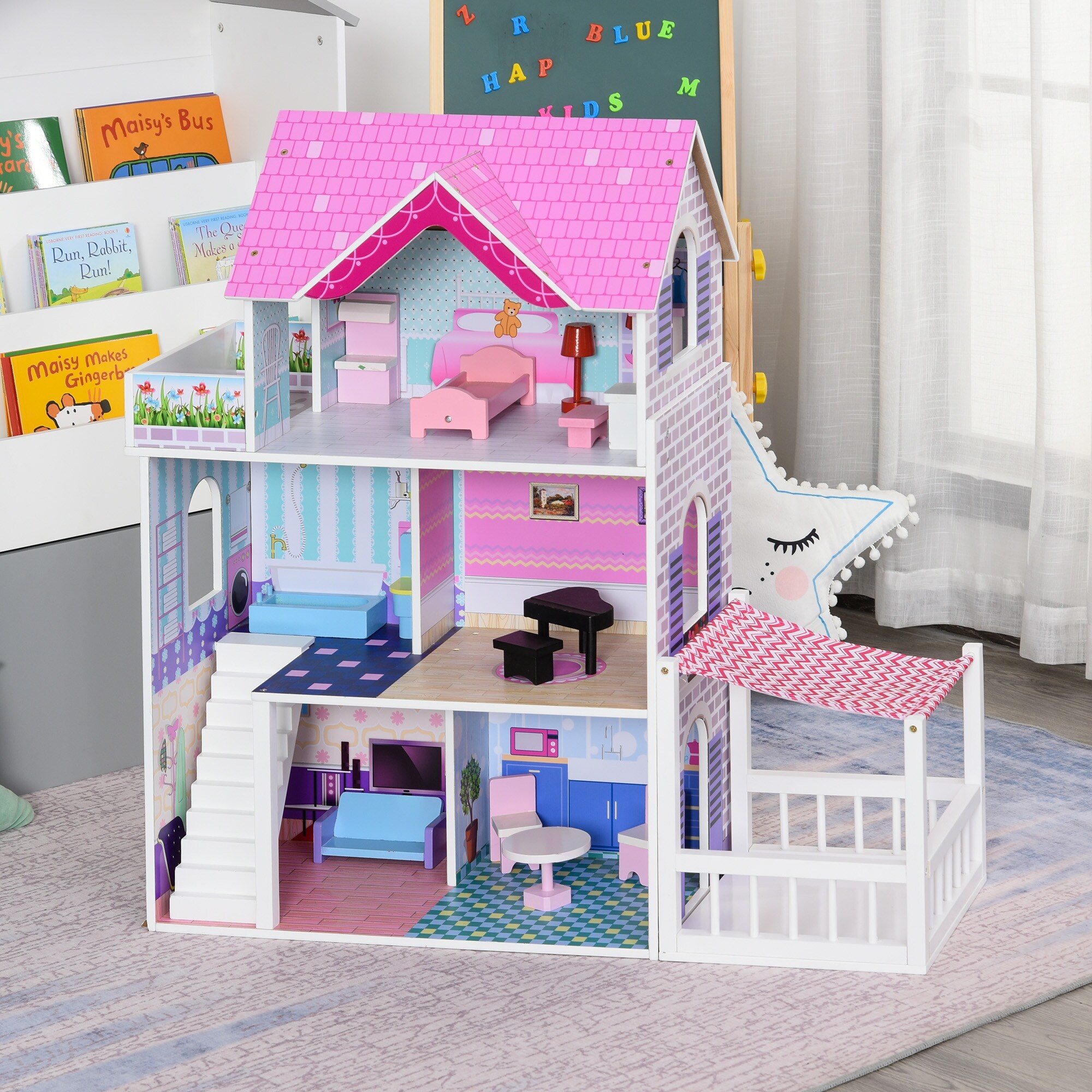 Shop Qaba Kids Dollhouse Dreamhouse Villa With Patio Furniture Accessories For Toddler Girls Multi Level House For Children Pink On Sale Overstock 32199534