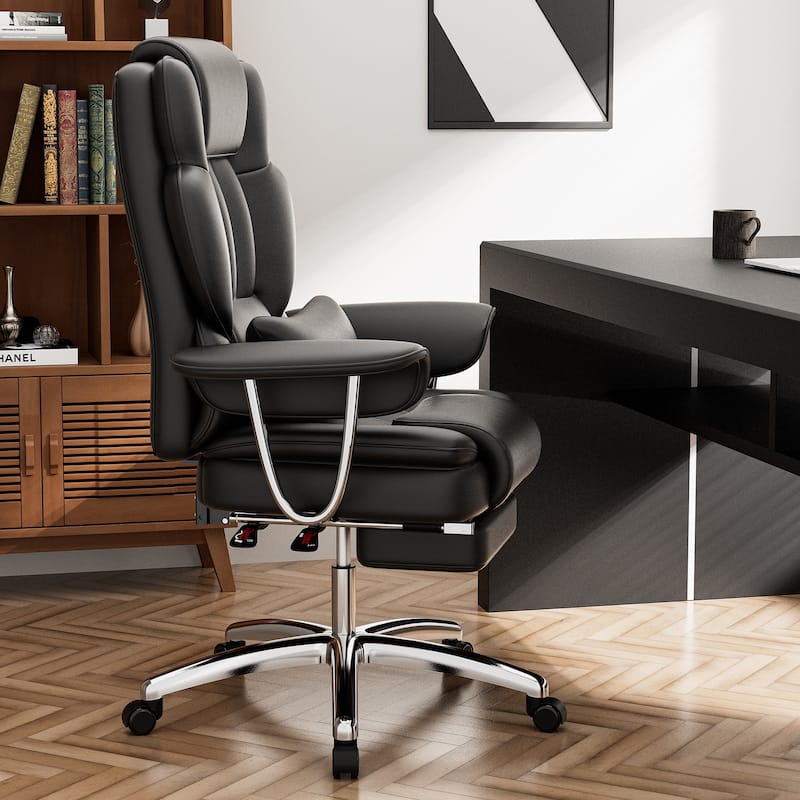 Ergonomic Reclining High Back PU Office Chair with Footrest