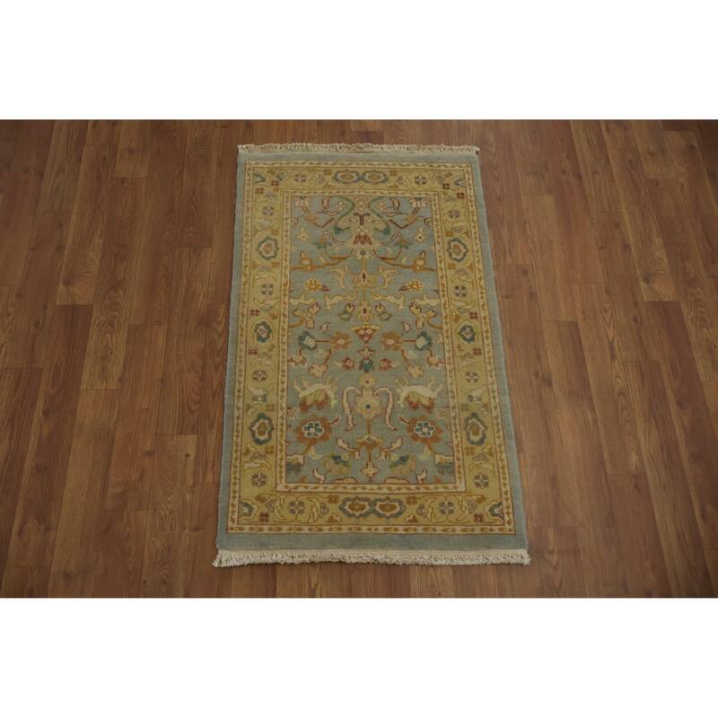 Hand Knotted Oriental 100% Wool Carpet Traditional Floral Navy Blue & Blues Ziegler Area Rug - 3' 3'' X 2' 0''