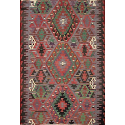 Hand Woven Oriental 100% Wool Carpet Southwestern Tribal Purples Kilim Area Rug - 7' 4'' X 5' 11''