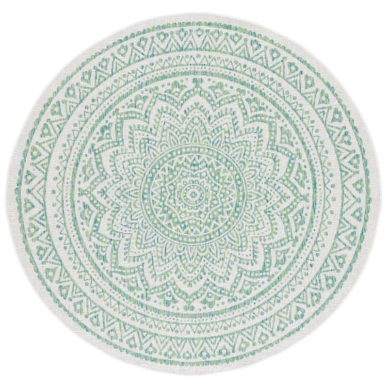 SAFAVIEH Courtyard Fran Mandala Indoor/ Outdoor Waterproof Patio Backyard Rug - 6'7" Round - Ivory/Green