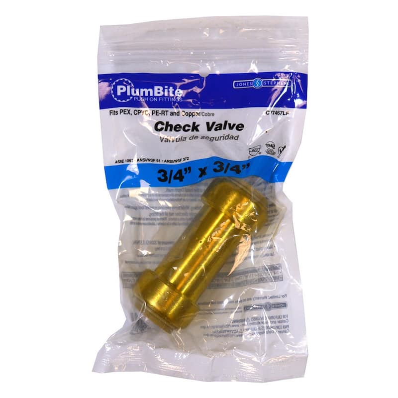 Jones Stephens 3/4" PlumBite Push On Check Valve, Bag of 1